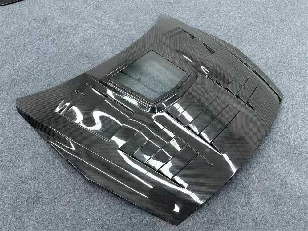 3K Real Dry Carbon Fiber Transparent Glass Car Front Bonnet Engine Hood Cover for  GTR R35
